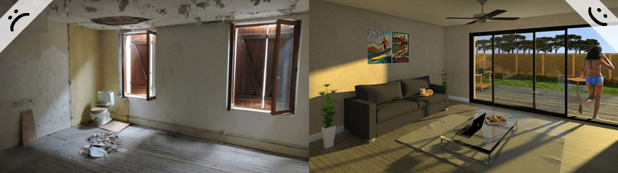 La perspective 3D de la pièce